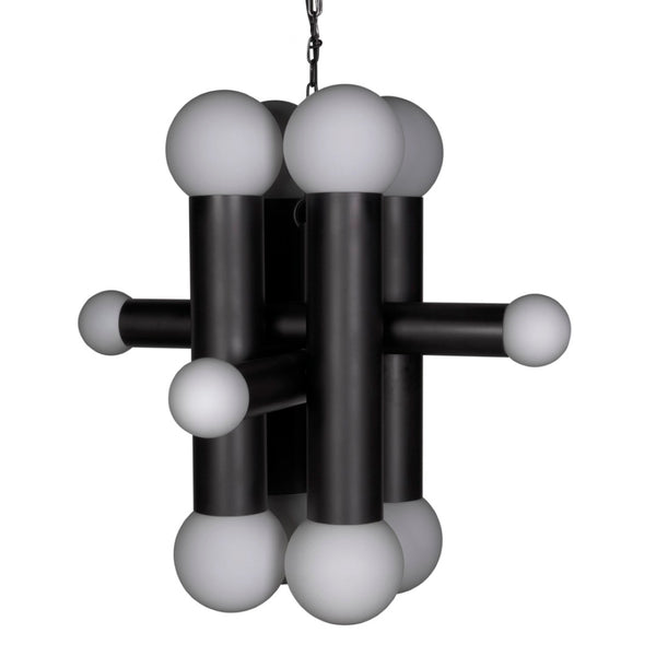 Noir Amadeus Chandelier – Modern Matte Black Iron Fixture with Frosted Glass for Elegant Lighting Spaces PZ034MTB