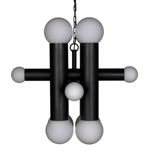 Noir Amadeus Chandelier – Modern Matte Black Iron Fixture with Frosted Glass for Elegant Lighting Spaces PZ034MTB