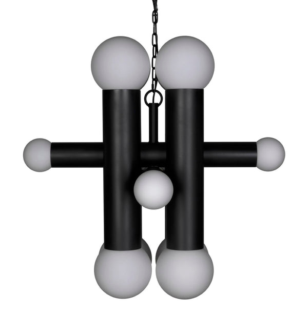 Noir Amadeus Chandelier – Modern Matte Black Iron Fixture with Frosted Glass for Elegant Lighting Spaces PZ034MTB