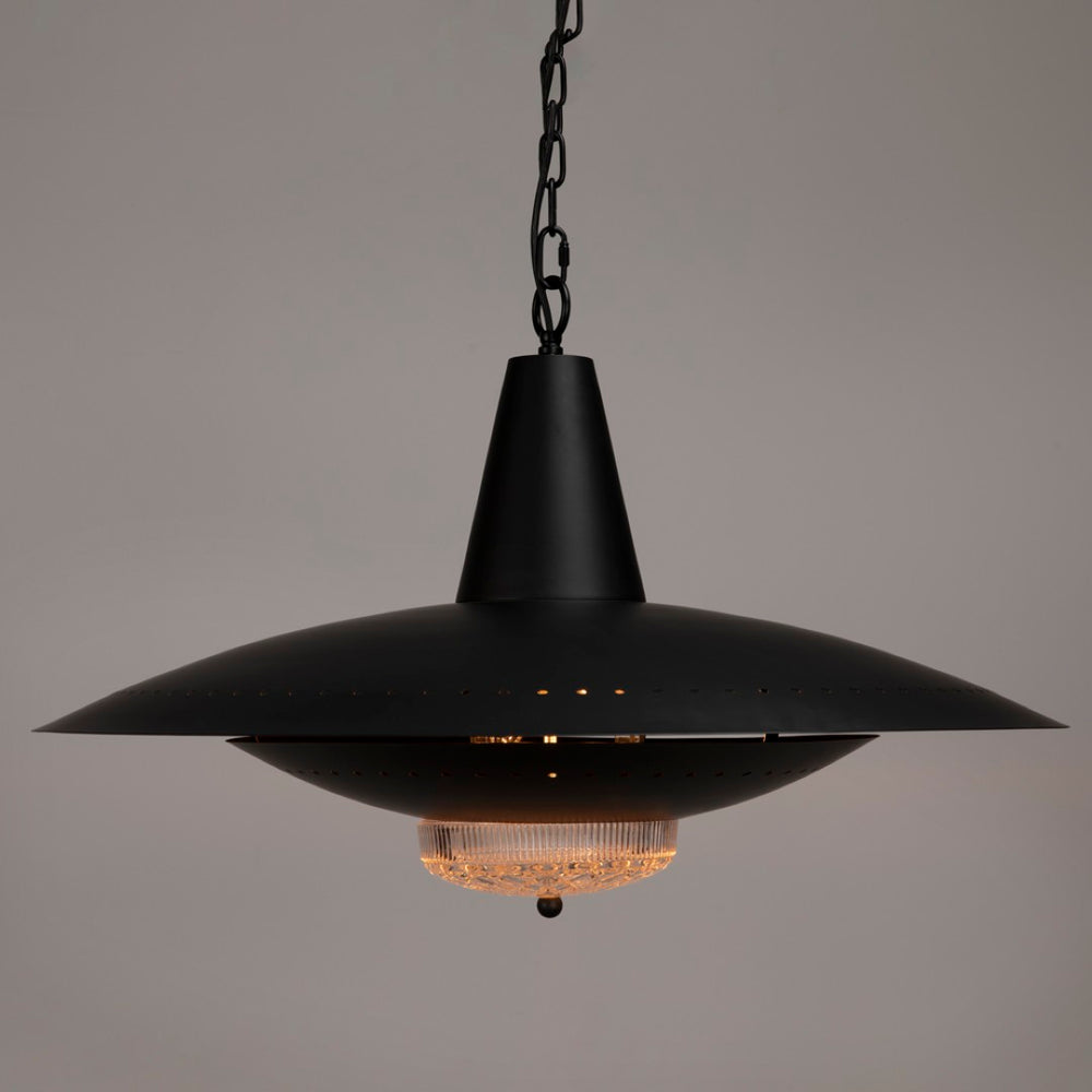 Noir UFO Pendant Light Fixture – Stylish Matte Black Design with Glass Accents for Modern Interiors PZ042MTB