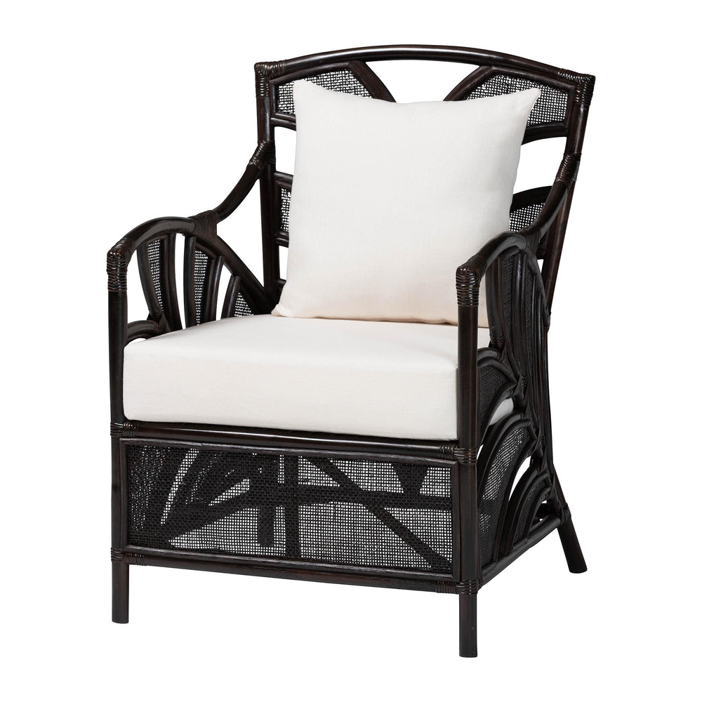 Baxton Studio Bali & Pari Paden Handwoven Rattan Armchair Sustainably Crafted Boho Accent Seat Paden-Rattan/Coffee Bean-Cushion-CC