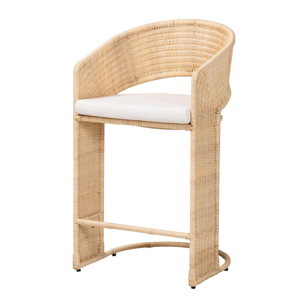 Baxton Studio Bali & Pari Handcrafted Rattan Counterstool with Metal Frame for Kitchen or Bar Palm-Natural/Rattan-Cushioned-CS