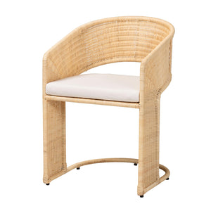 Baxton Studio Bali & Pari Handcrafted Rattan Dining Chair with Cushion Bohemian Coastal Artisan Palm-Natural/Rattan-Cushioned-DC