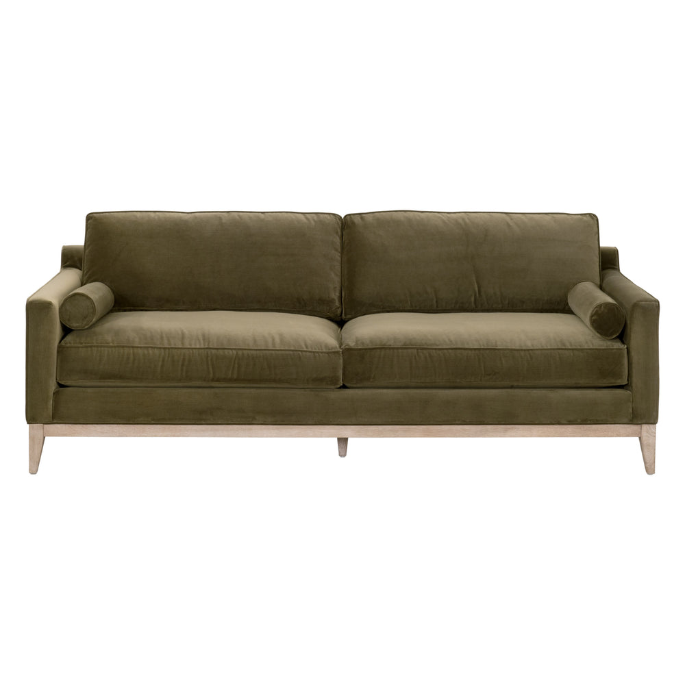 Parker 86" Post Modern Sofa Olive Velvet, Natural Gray Oak 6602-3.OLV/NG Essentials for Living
