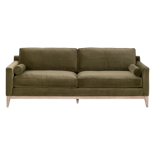 Parker 86" Post Modern Sofa Olive Velvet, Natural Gray Oak 6602-3.OLV/NG Essentials for Living