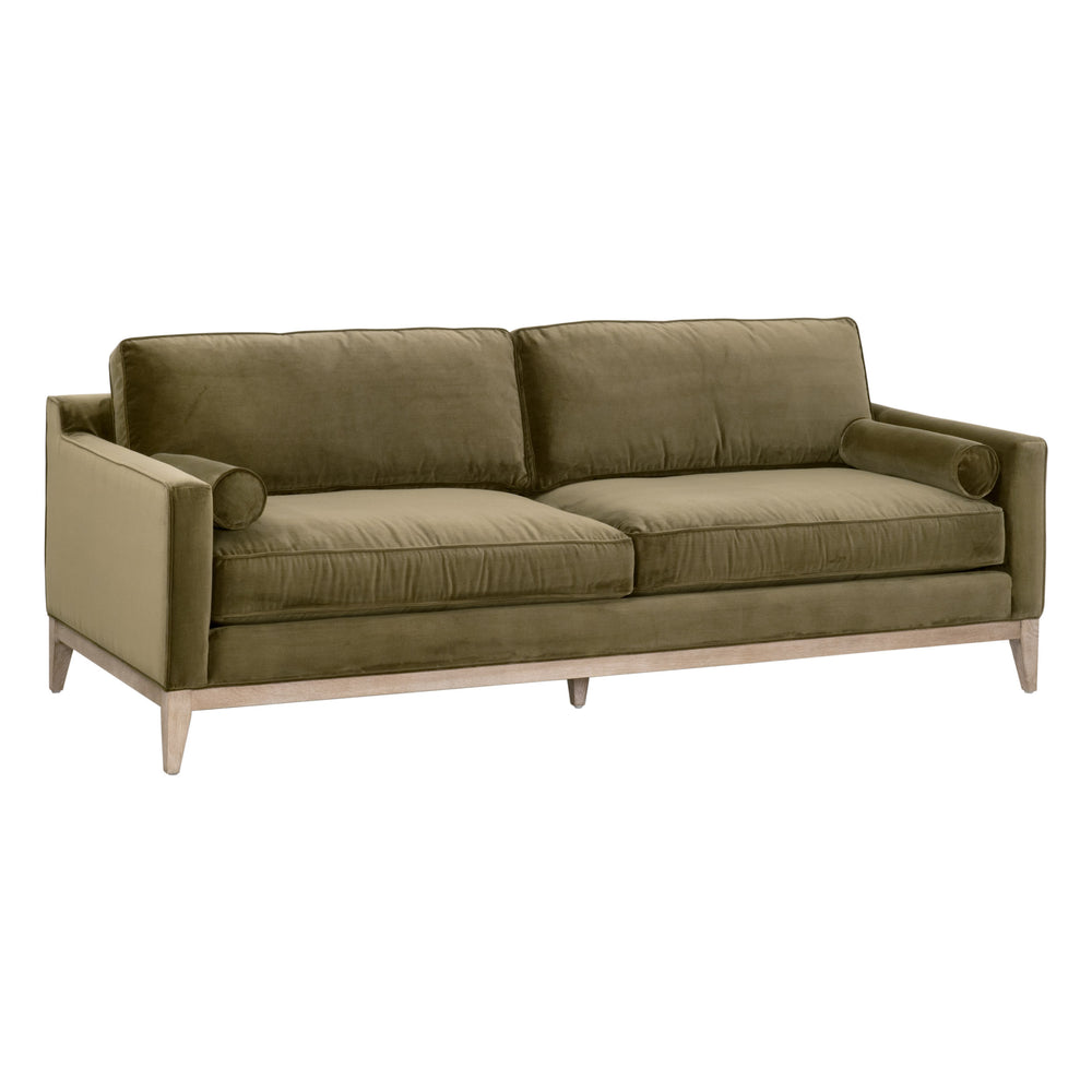 Parker 86" Post Modern Sofa Olive Velvet, Natural Gray Oak 6602-3.OLV/NG Essentials for Living