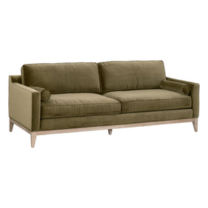 Parker 86" Post Modern Sofa Olive Velvet, Natural Gray Oak 6602-3.OLV/NG Essentials for Living