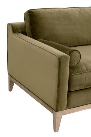 Parker 86" Post Modern Sofa Olive Velvet, Natural Gray Oak 6602-3.OLV/NG Essentials for Living