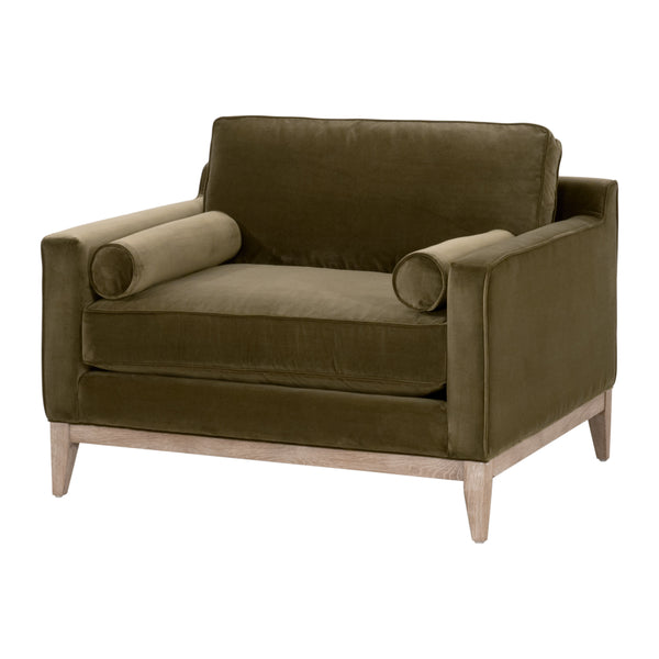 Parker Post Modern Sofa Chair Olive Velvet, Natural Gray Oak 6602-1.OLV/NG Essentials for Living