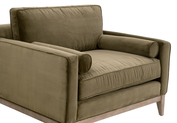 Parker Post Modern Sofa Chair Olive Velvet, Natural Gray Oak 6602-1.OLV/NG Essentials for Living