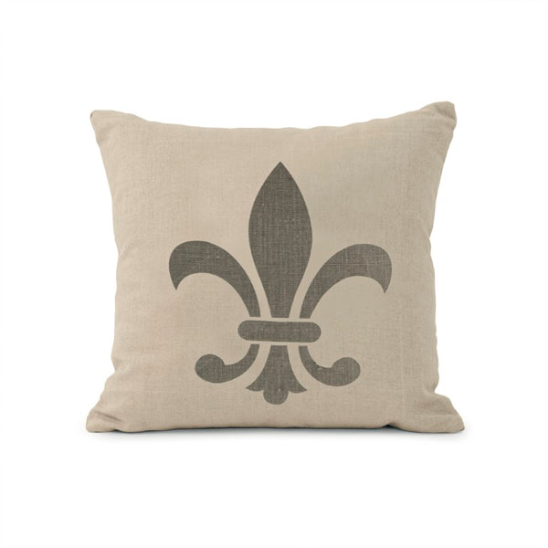 Zentique French Linen-Accent Fleur de Lis Pillow | 20x20 Neutral Textured Euro Accent for Classic, Transitional Spaces Pattern 21