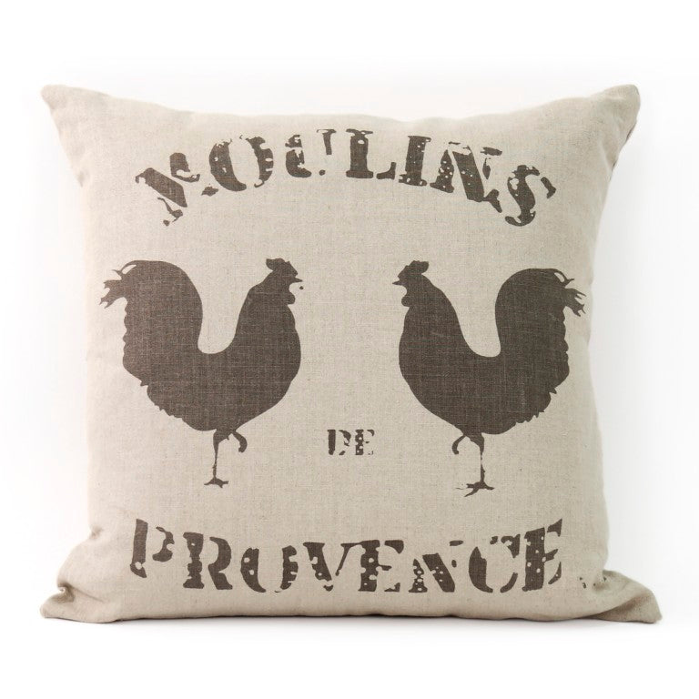 Zentique French Rooster Pillow with Linen Cover, 24" Square Rustic Farmhouse Accent, Vintage Chic Décor (98) Pattern 22