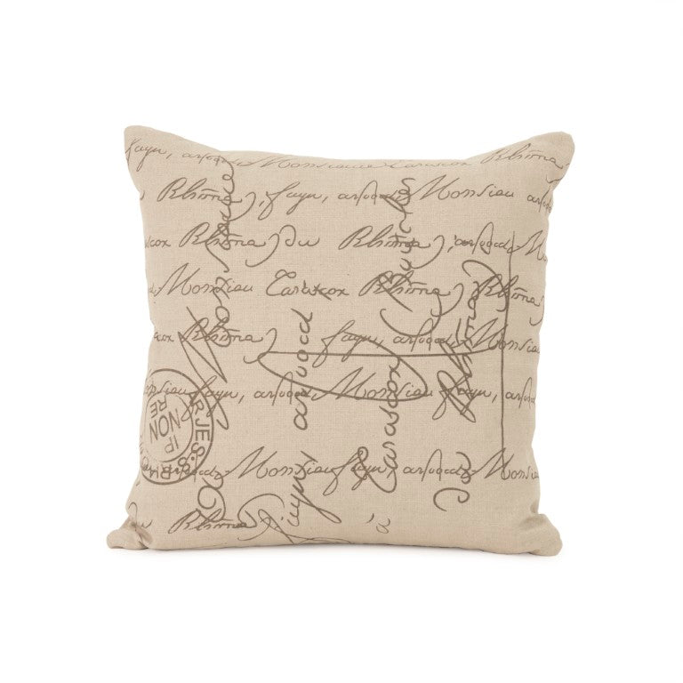 Zentique French Script Pillow Vintage-Inspired Linen Throw Pillow 20x20 with Handwritten Parisian Charm Pattern 43