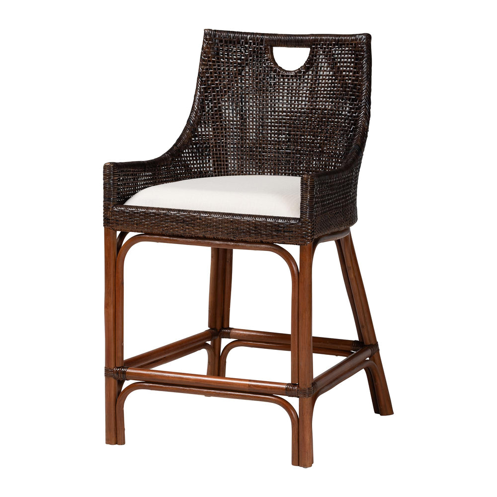 Baxton Studio Bali & Pari Petra Handwoven Rattan Wingback Counter Stool with Upholstered Seat Petra-Rattan/Coffee Bean-Cushion-CS