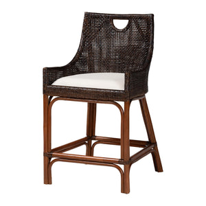 Baxton Studio Bali & Pari Petra Handwoven Rattan Wingback Counter Stool with Upholstered Seat Petra-Rattan/Coffee Bean-Cushion-CS