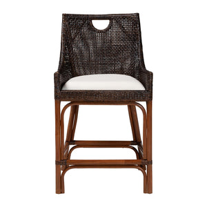 Bali & Pari Petra Handwoven Rattan Wingback Counter Stool with Upholstered Seat