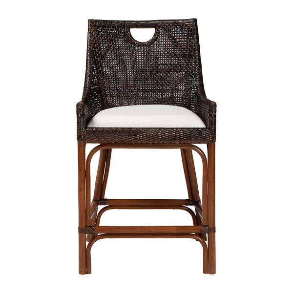 Bali & Pari Petra Handwoven Rattan Wingback Counter Stool with Upholstered Seat
