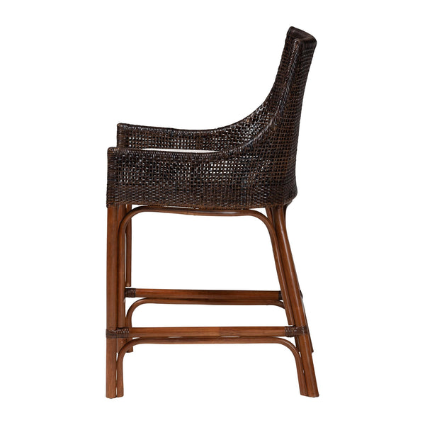 Bali & Pari Petra Handwoven Rattan Wingback Counter Stool with Upholstered Seat