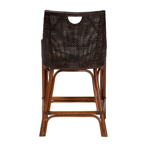 Bali & Pari Petra Handwoven Rattan Wingback Counter Stool with Upholstered Seat