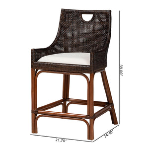 Bali & Pari Petra Handwoven Rattan Wingback Counter Stool with Upholstered Seat