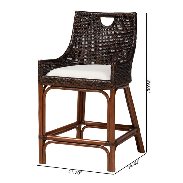 Bali & Pari Petra Handwoven Rattan Wingback Counter Stool with Upholstered Seat