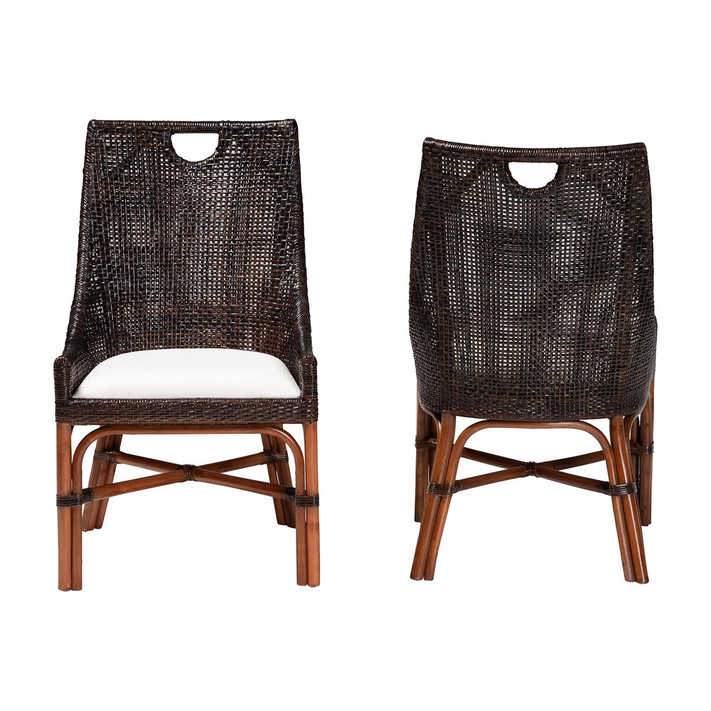 Baxton Studio Bali & Pari Petra Handwoven Rattan Wingback Dining Chairs Coastal Boho Set of 2 Petra-Rattan/Coffee Bean-Cushion-DC