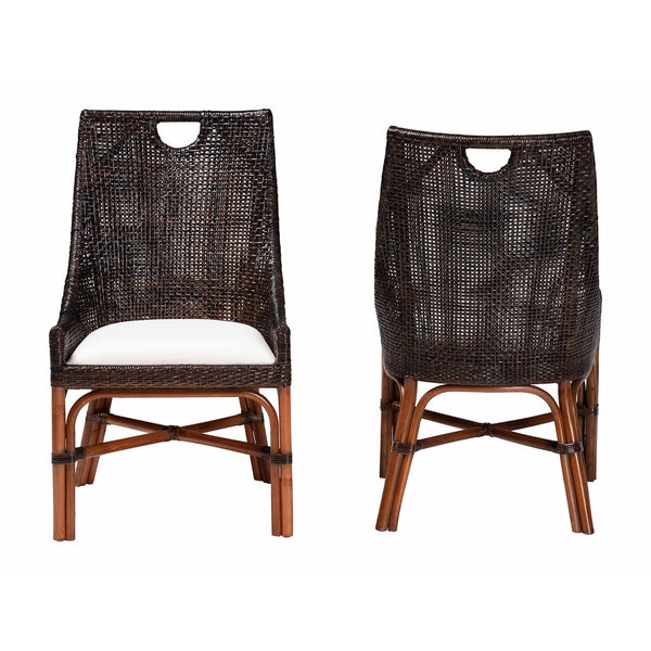 Bali & Pari Petra Handwoven Rattan Wingback Dining Chairs Coastal Boho Set of 2