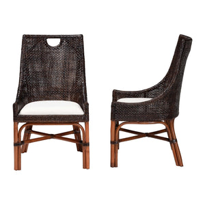 Bali & Pari Petra Handwoven Rattan Wingback Dining Chairs Coastal Boho Set of 2