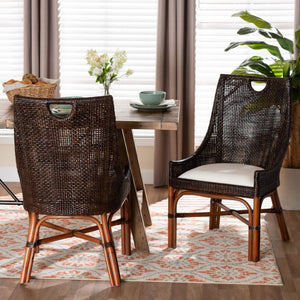 Bali & Pari Petra Handwoven Rattan Wingback Dining Chairs Coastal Boho Set of 2