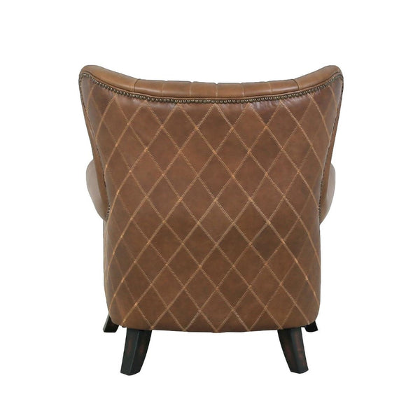 Pasargad Harrison Wing Chair - Luxurious Top Grain Leather Upholstered Comfort In Elegant Brown Brown Leather Chair-018-1