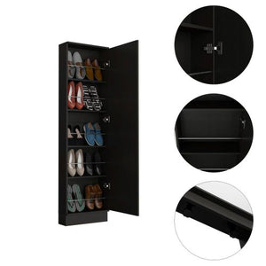 English Elm Leto XL Shoe Cabinet with Mirror, 5 Shelves Holds 10 Pairs, Compact Entryway Organizer Black B20091929