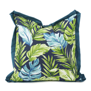 Howard Elliott 20 X 20 Outdoor Pillow Cardoon Indigo - Stunning Tropical Design With Turquoise Flange For Style Green 100% Polyester Q2-1275-howard-elliott
