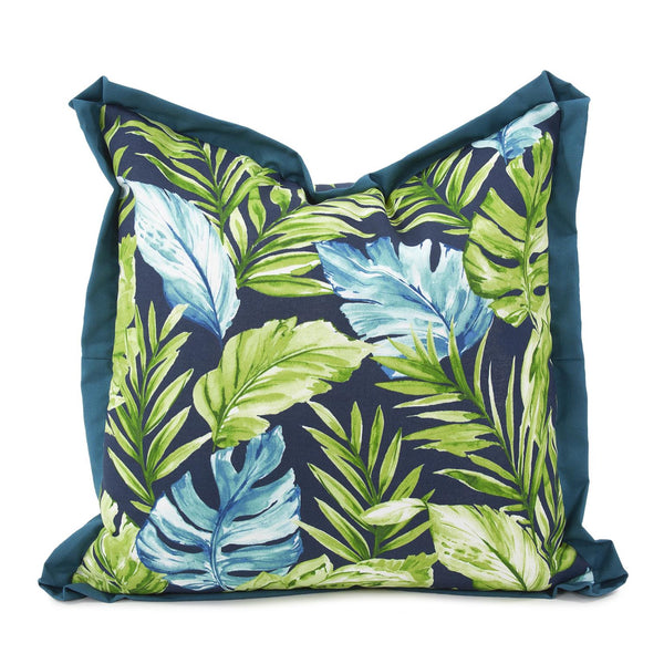 Howard Elliott 20 X 20 Outdoor Pillow Cardoon Indigo - Stunning Tropical Design With Turquoise Flange For Style Green 100% Polyester Q2-1275-howard-elliott
