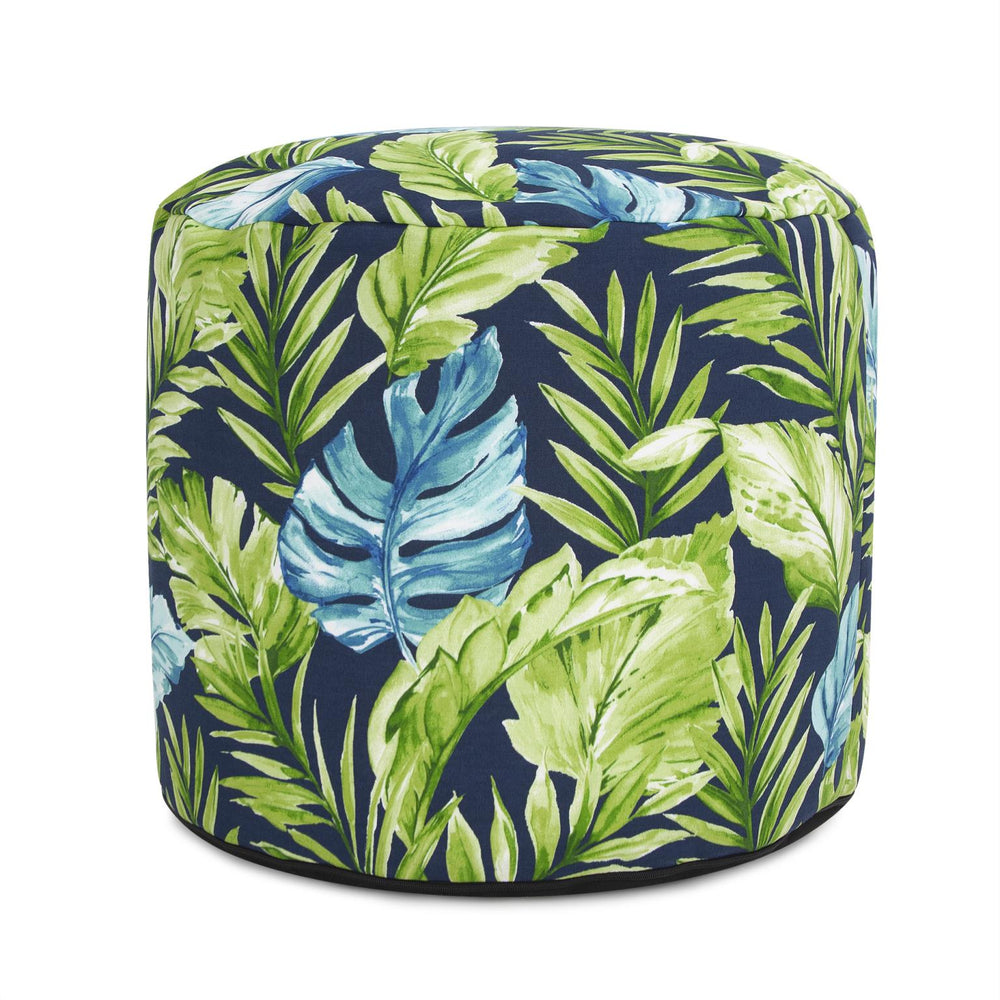 Howard Elliott Outdoor Round Pouf In Whimsical Fern Print – Tranquil Colors For Stylish Indoor And Outdoor Relaxation Green 100% Polyester Q872-1275-howard-elliott