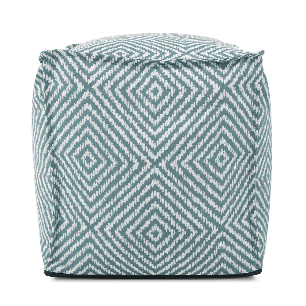 Howard Elliott Outdoor Square Pouf With Global Geometric Design - Trendy, Handsewn, And Mixes Seamlessly Indoors! Blue 50% Polyester,50% Olefin Q873-1280-howard-elliott