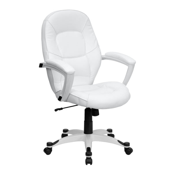 English Elm Quincey Mid-Back White LeatherSoft Executive Office Chair with Ergonomic Comfort & Sleek Design QD-5058M-WHITE-GG