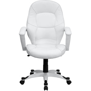English Elm Quincey Mid-Back White LeatherSoft Executive Office Chair with Ergonomic Comfort & Sleek Design QD-5058M-WHITE-GG