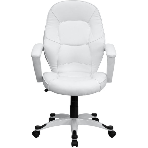 English Elm Quincey Mid-Back White LeatherSoft Executive Office Chair with Ergonomic Comfort & Sleek Design QD-5058M-WHITE-GG