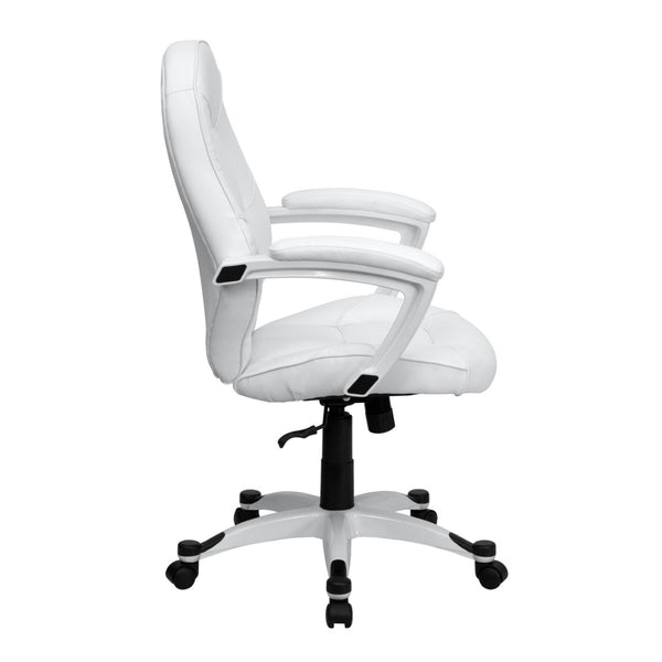 English Elm Quincey Mid-Back White LeatherSoft Executive Office Chair with Ergonomic Comfort & Sleek Design QD-5058M-WHITE-GG