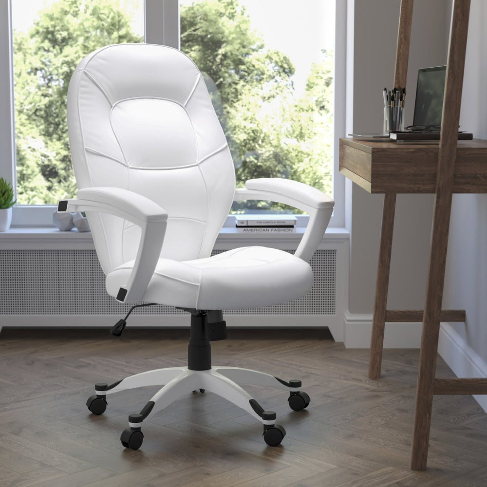 English Elm Quincey Mid-Back White LeatherSoft Executive Office Chair with Ergonomic Comfort & Sleek Design QD-5058M-WHITE-GG