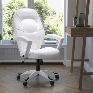English Elm Quincey Mid-Back White LeatherSoft Executive Office Chair with Ergonomic Comfort & Sleek Design QD-5058M-WHITE-GG
