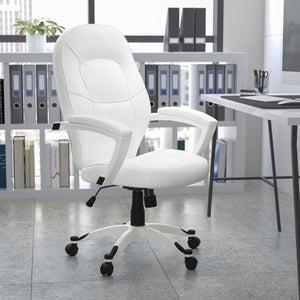 English Elm Quincey Mid-Back White LeatherSoft Executive Office Chair with Ergonomic Comfort & Sleek Design QD-5058M-WHITE-GG