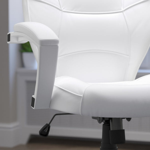 English Elm Quincey Mid-Back White LeatherSoft Executive Office Chair with Ergonomic Comfort & Sleek Design QD-5058M-WHITE-GG