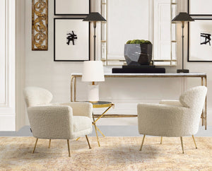 Pasargad Home Felice Modern Accent Chair In Cream - Stylish Vintage Charm With Gold Finish Cream Poly Fabric Pzw-967