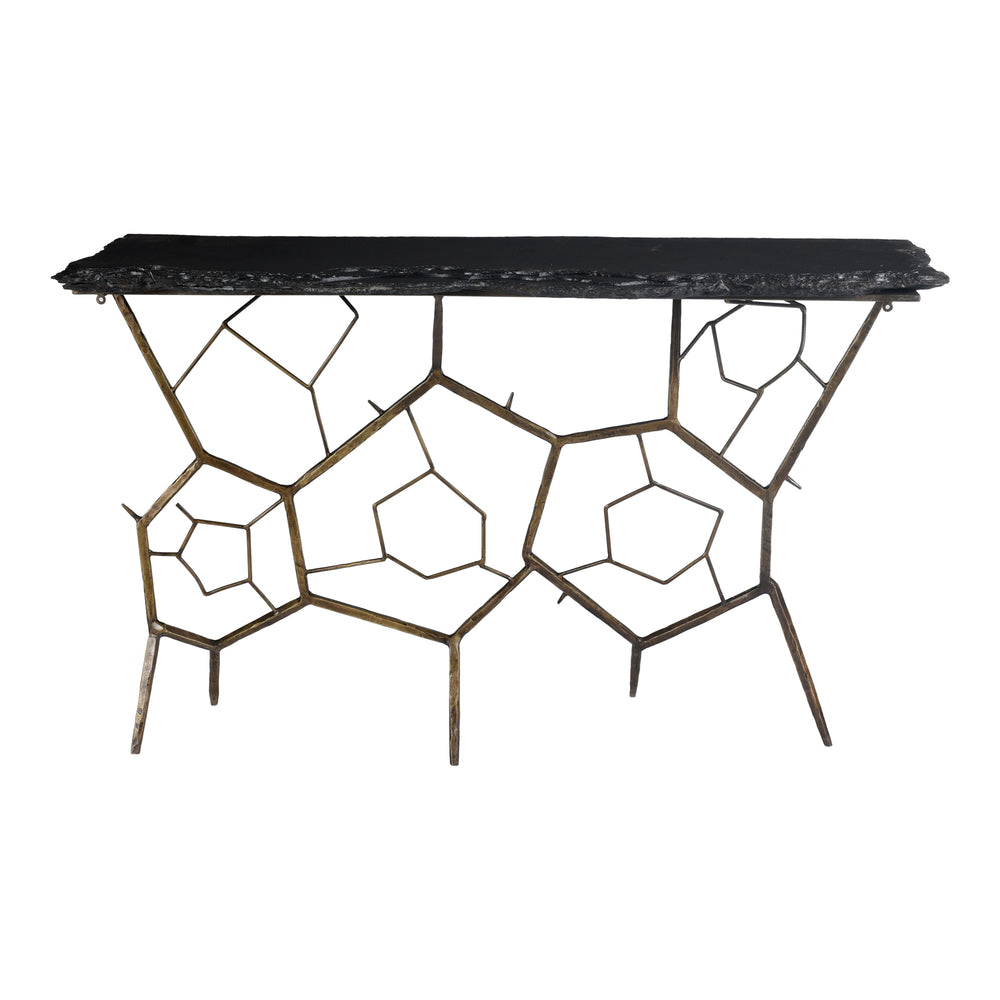 Moe's Home Nate Slate Console Table - Bold Live Edge Design With Iron Base And Unique Natural Stone Finish Grey Slate Stone,Iron Base Qj-1010-25-0
