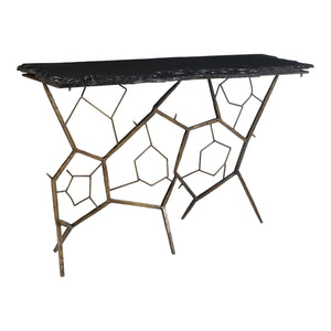 Moe's Home Nate Slate Console Table - Bold Live Edge Design With Iron Base And Unique Natural Stone Finish Grey Slate Stone,Iron Base Qj-1010-25-0