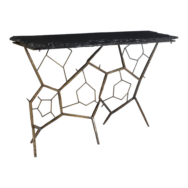 Moe's Home Nate Slate Console Table - Bold Live Edge Design With Iron Base And Unique Natural Stone Finish Grey Slate Stone,Iron Base Qj-1010-25-0