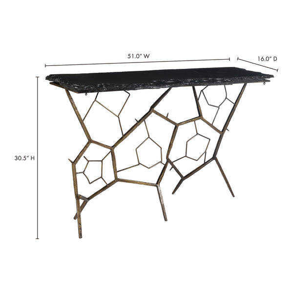 Moe's Home Nate Slate Console Table - Bold Live Edge Design With Iron Base And Unique Natural Stone Finish Grey Slate Stone,Iron Base Qj-1010-25-0
