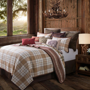 Hiend Accents Bear Trail Reversible Quilt Set - Cozy Cabin Charm With Forest Bears & Elegant Plaid Design Red,White,Tan Face, 100% Cotton. Back, 100% Cotton. Filling, 100% Polyester Ql1815-tw-oc