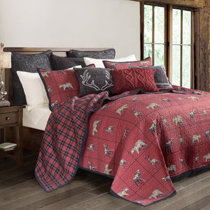 Hiend Accents Woodland Plaid Reversible Quilt Set - Cozy Charm With Whimsical Creatures And Rustic Elegance Red,Navy Face And Back, 100% Cotton,Fill, 100% Polyester Ql1888-fq-oc
